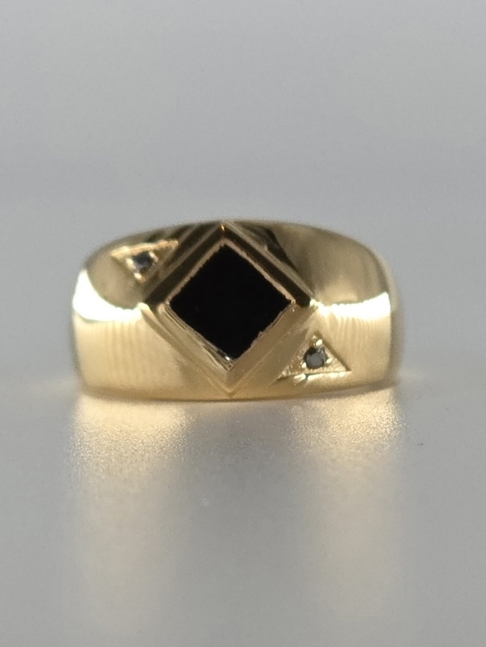 Black Onyx Ring 14K Yellow Gold Over Solid Sterling Silver Diamond Accent Size 9 - Picture 8 of 12
